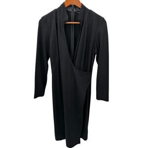Etcetera Black Faux Wrap Black Collared Knee-Length Long Sleeve Dress // 6